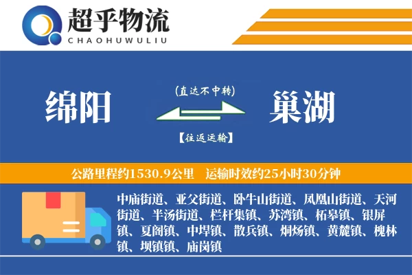 绵阳到巢湖物流专线